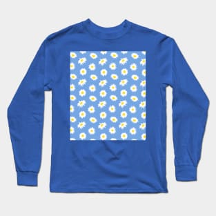 Daisy Ditsy Pattern on Blue Long Sleeve T-Shirt